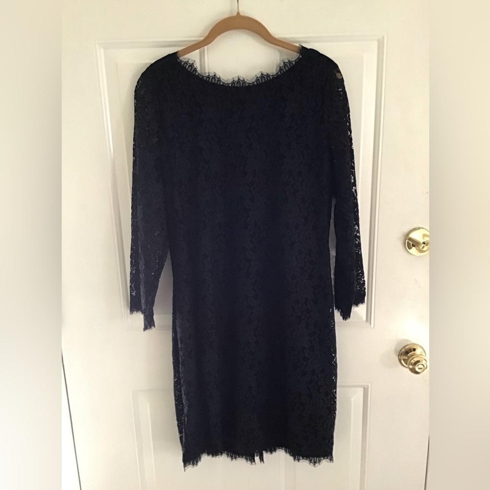 Diane Von Furstenberg black lace dress 12-14 NWOT